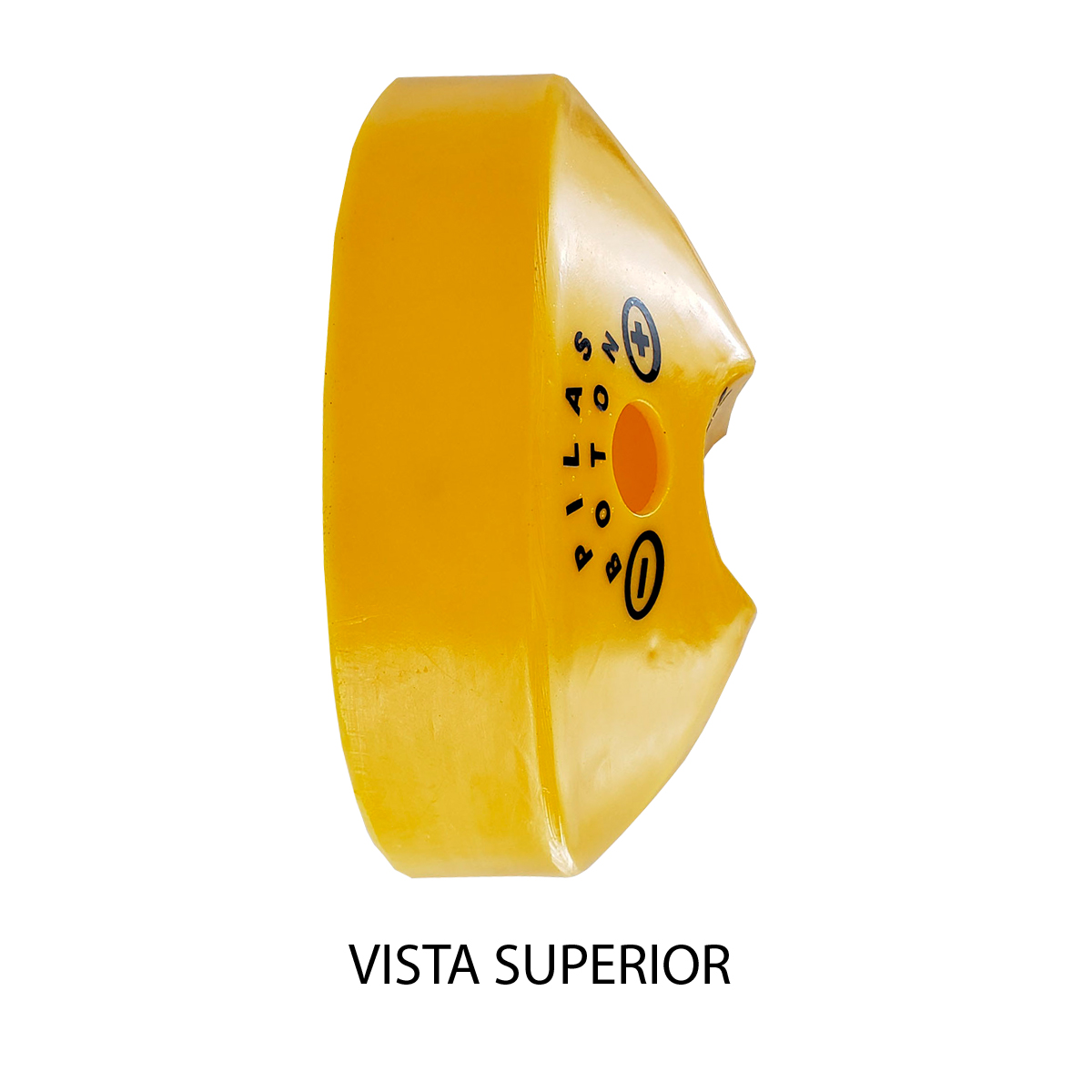 Contenedor plástico para pilas o baterías usadas Recobattery Comerzia con doble entrada para baterias color amarillo