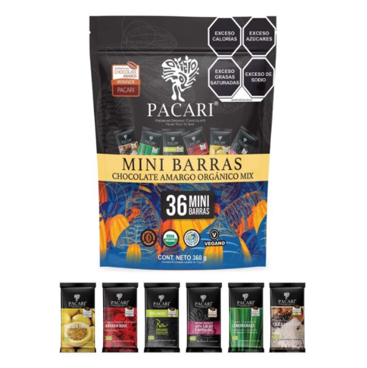 Surtido De Chocolate Amargo Orgánico 36 Pzas De 10 G, Pacari