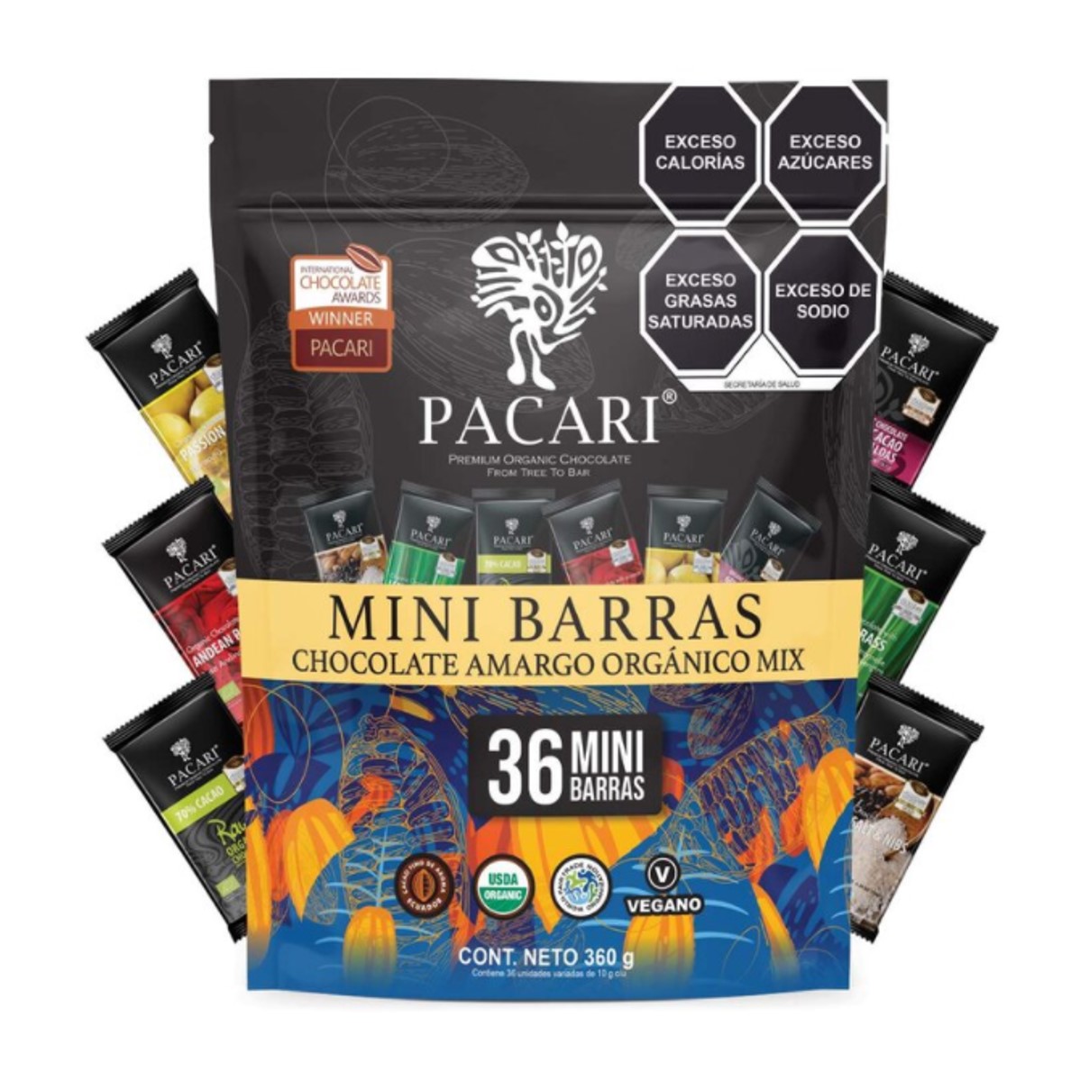 Surtido De Chocolate Amargo Orgánico 36 Pzas De 10 G, Pacari