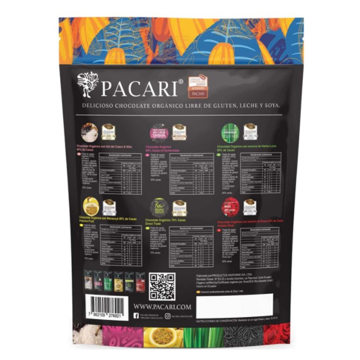 Surtido De Chocolate Amargo Orgánico 36 Pzas De 10 G, Pacari