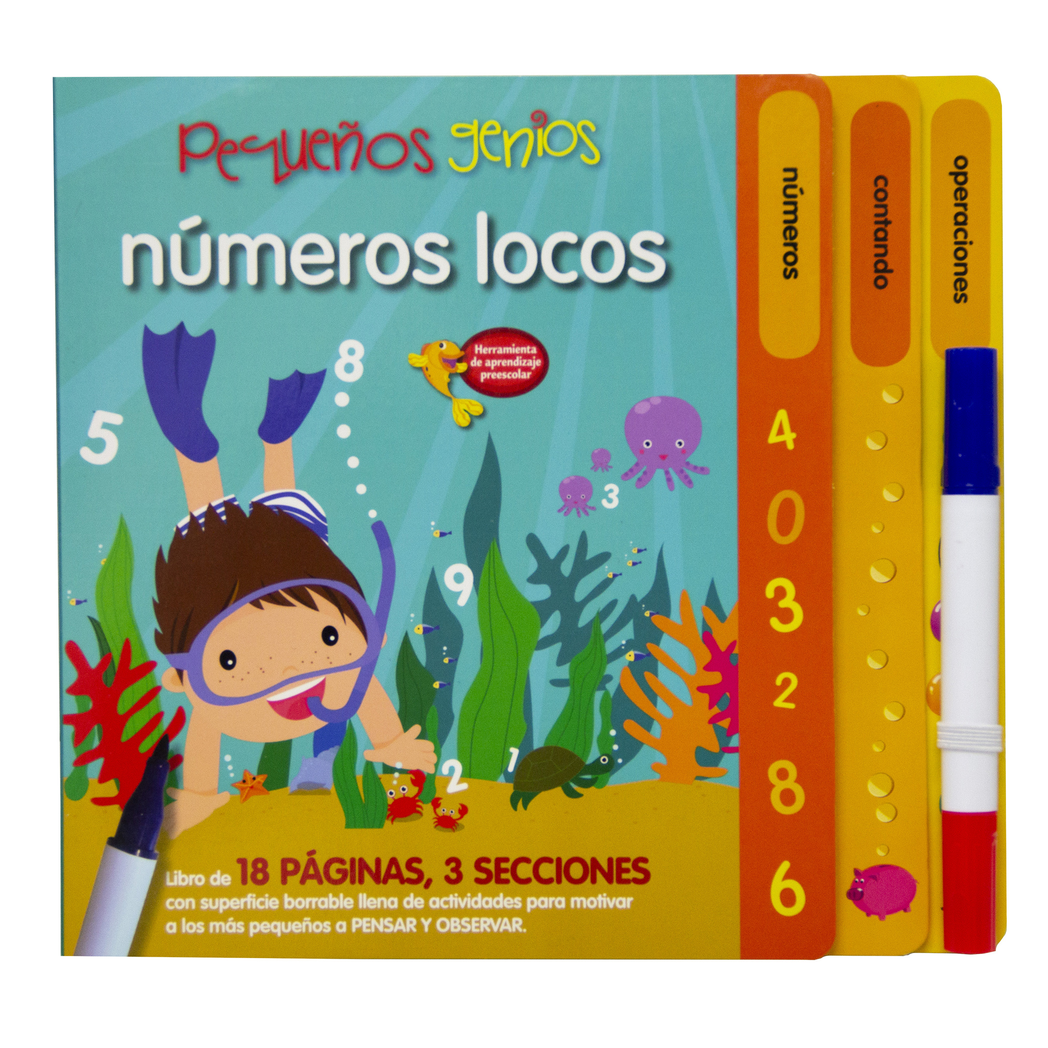 Formas y Números, 2 libros Borrables, Incluye 2 Plumones Bicolores, Infantiles