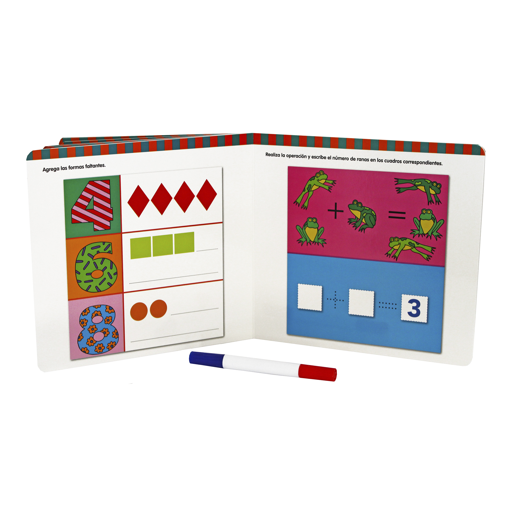 Formas y Números, 2 libros Borrables, Incluye 2 Plumones Bicolores, Infantiles
