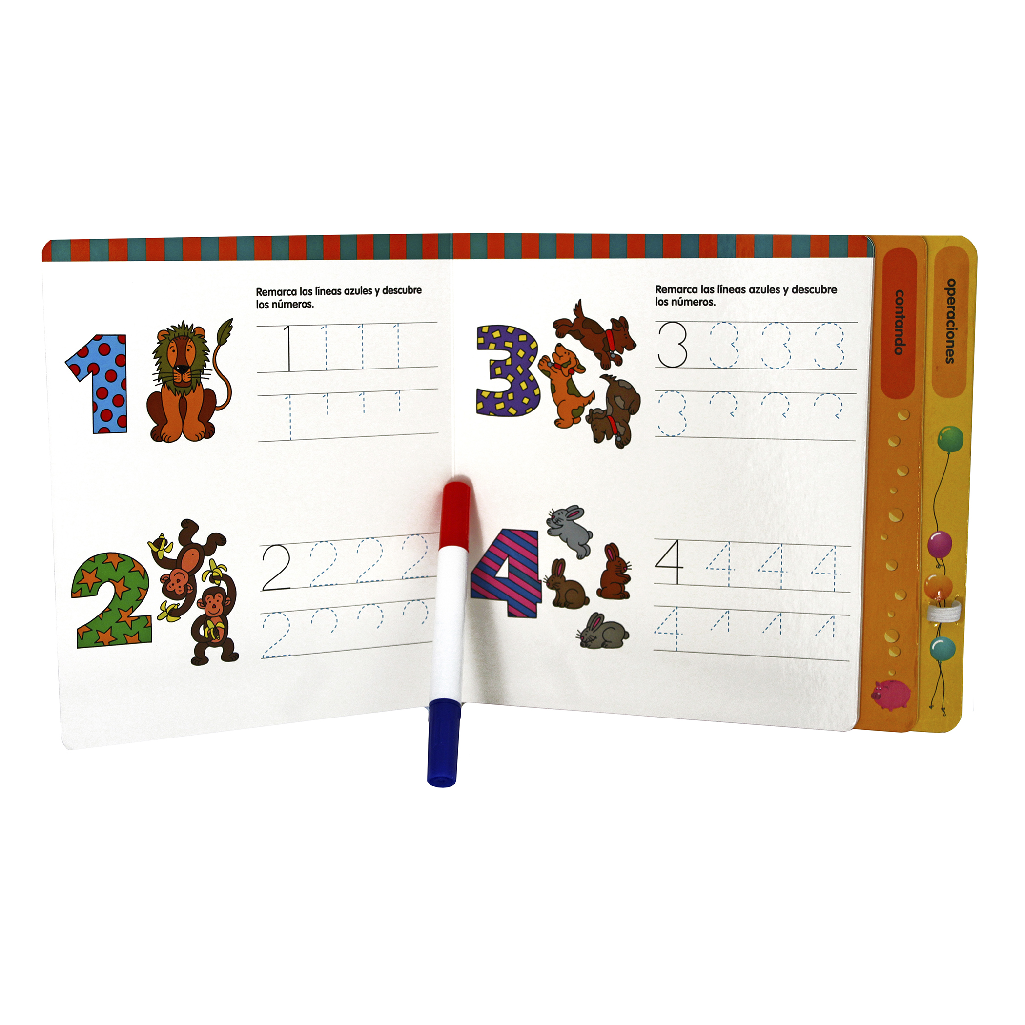 Formas y Números, 2 libros Borrables, Incluye 2 Plumones Bicolores, Infantiles