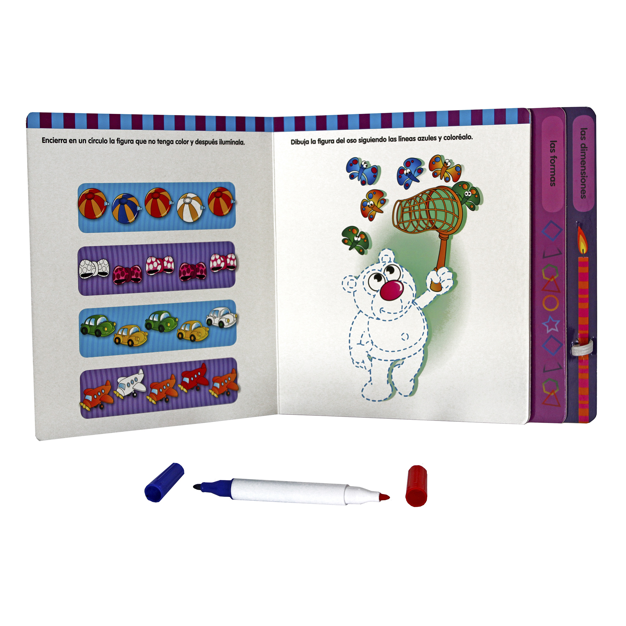 Formas y Números, 2 libros Borrables, Incluye 2 Plumones Bicolores, Infantiles