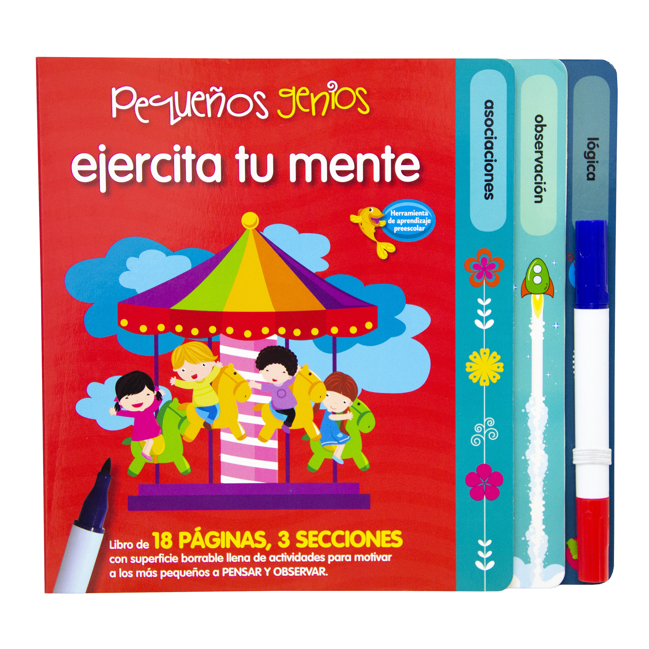 4 Libros Borrables, Formas, Lógica, Colores y Números, Incluye 4 Plumones