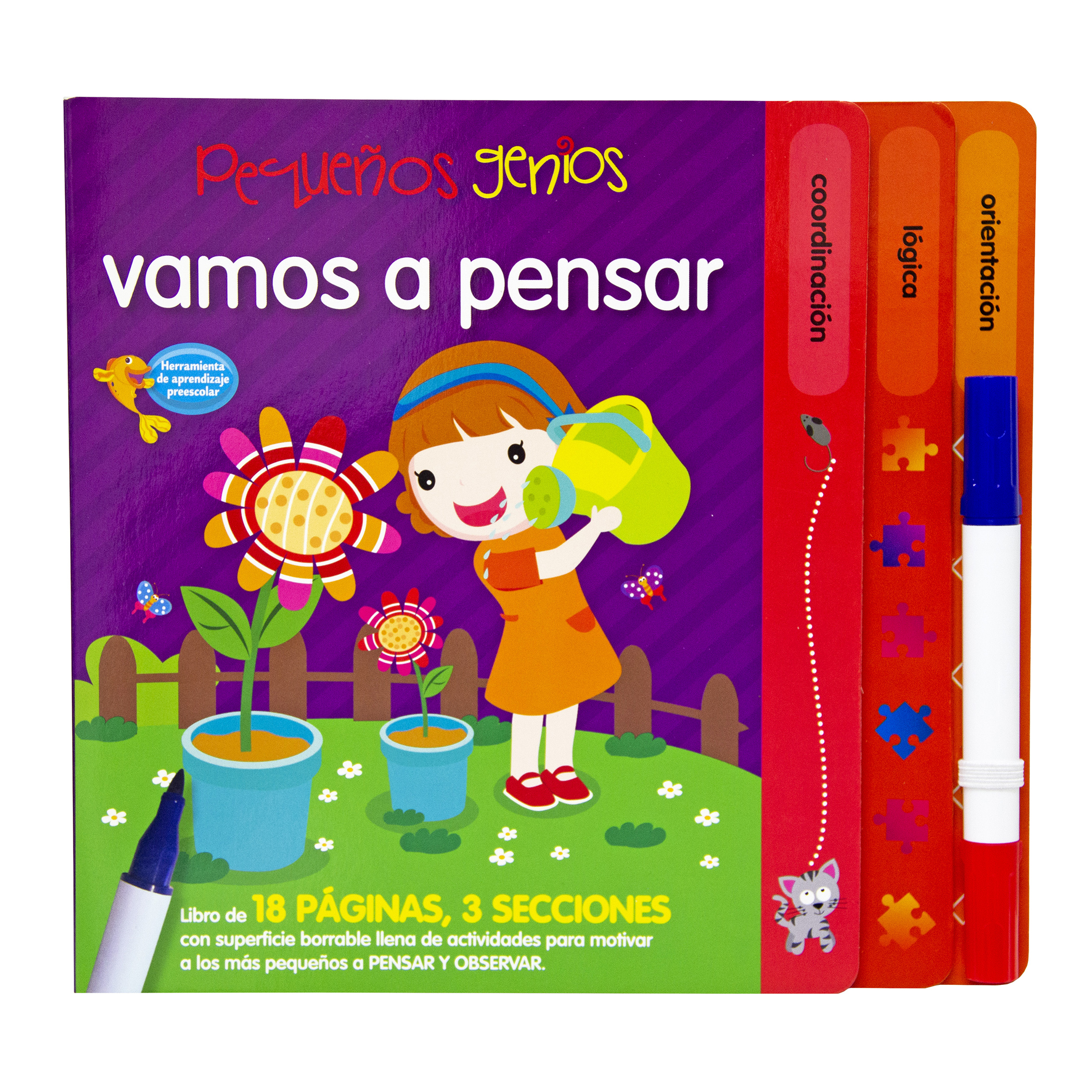 4 Libros Borrables, Formas, Lógica, Colores y Números, Incluye 4 Plumones