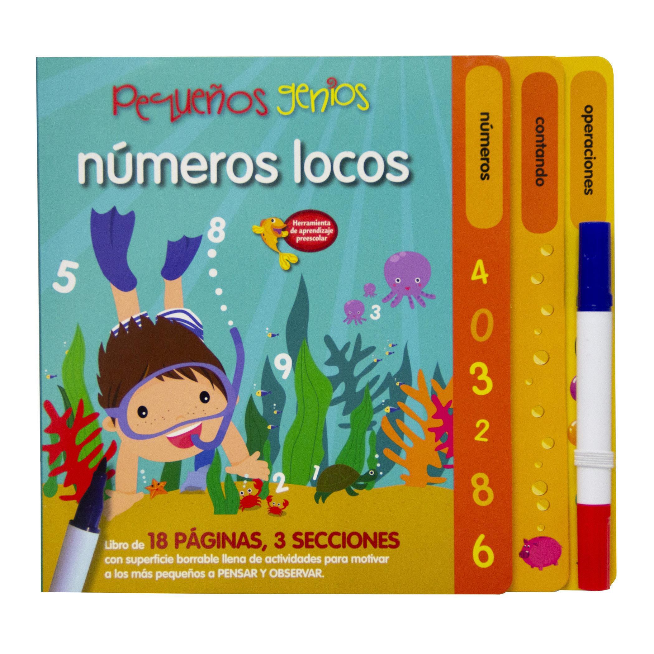 4 Libros Borrables, Formas, Lógica, Colores y Números, Incluye 4 Plumones