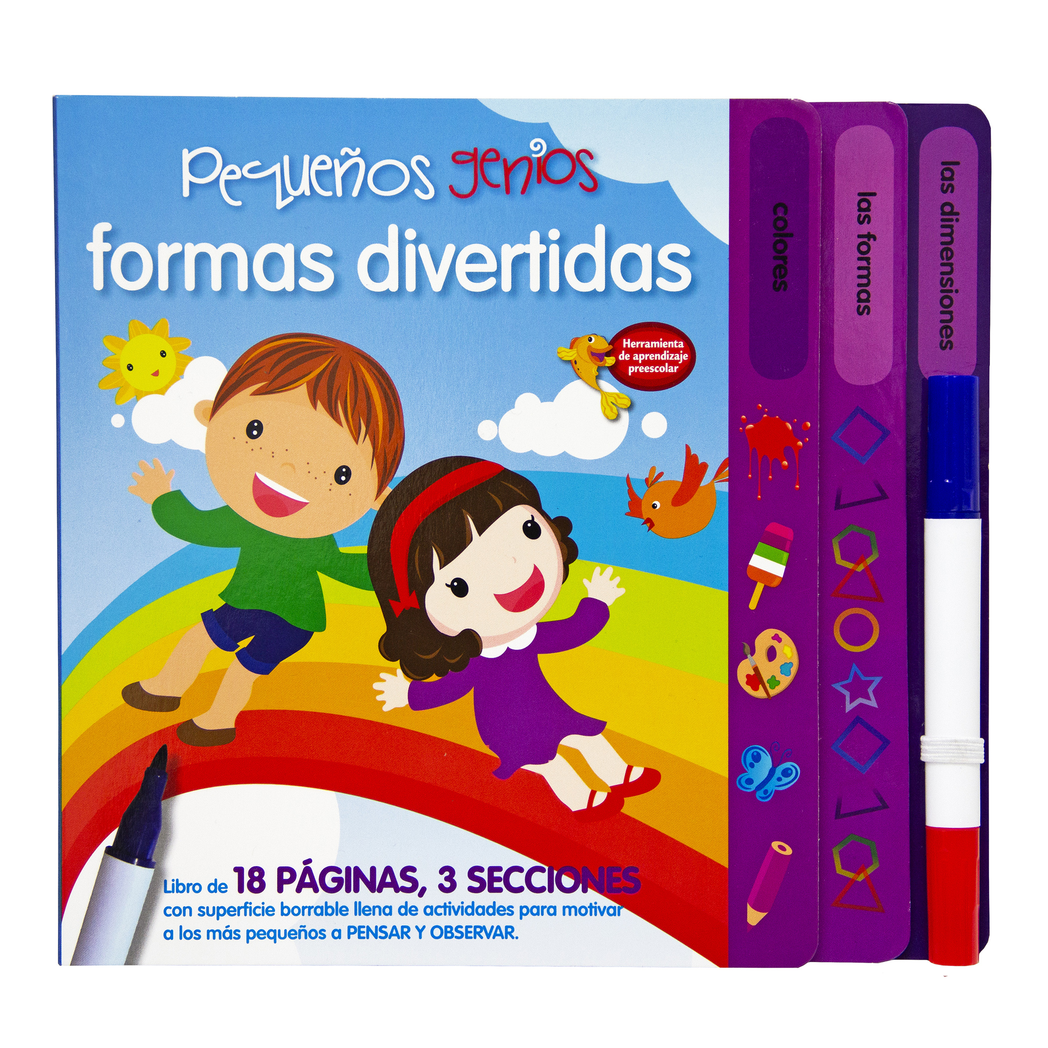 4 Libros Borrables, Formas, Lógica, Colores y Números, Incluye 4 Plumones
