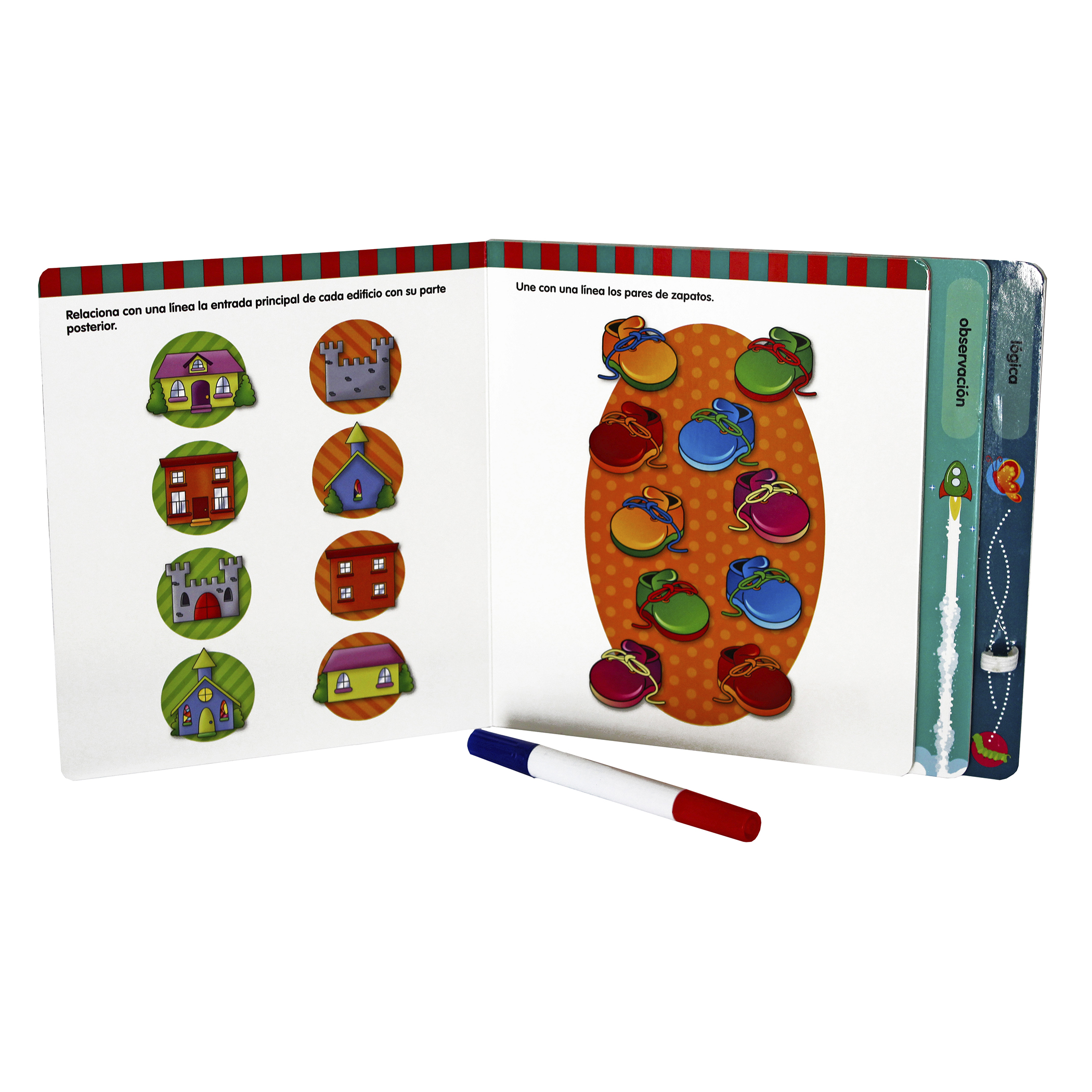 4 Libros Borrables, Formas, Lógica, Colores y Números, Incluye 4 Plumones