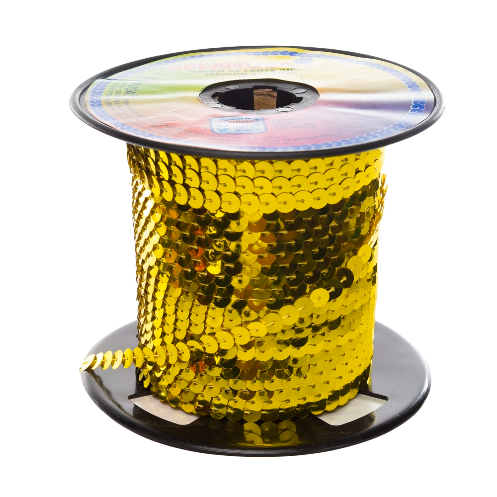 Galón Lentejuela Metálico Amarillo Plana 100m Selanusa
