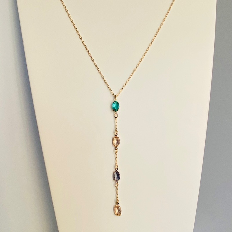 Collar Corbata con Cristales- Baño de oro 18K- Dorado-Gargantilla