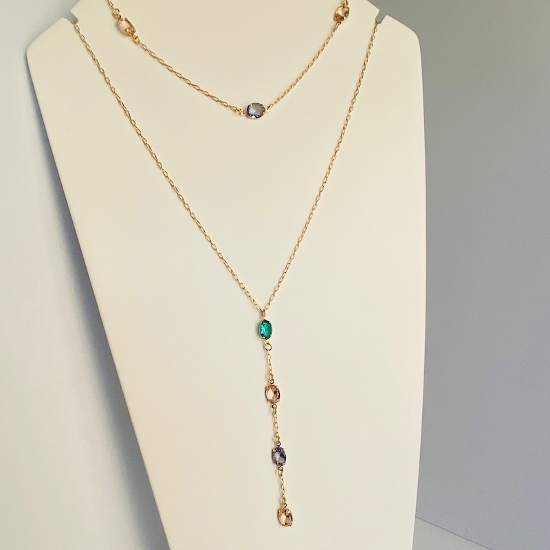 Collar Corbata con Cristales- Baño de oro 18K- Dorado-Gargantilla