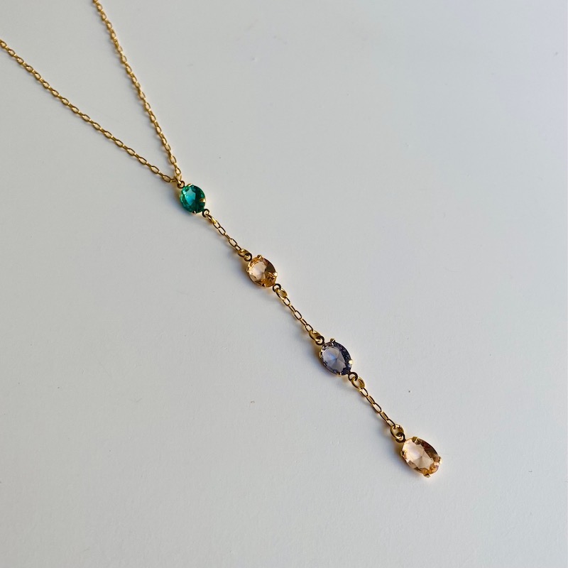 Collar Corbata con Cristales- Baño de oro 18K- Dorado-Gargantilla