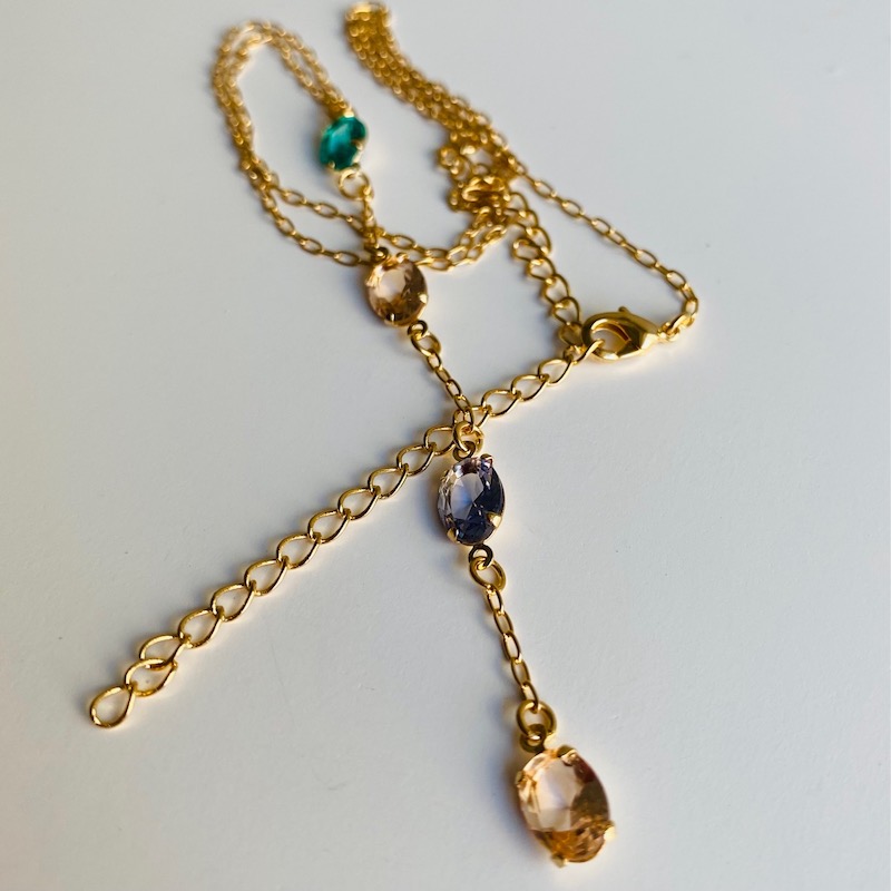 Collar Corbata con Cristales- Baño de oro 18K- Dorado-Gargantilla