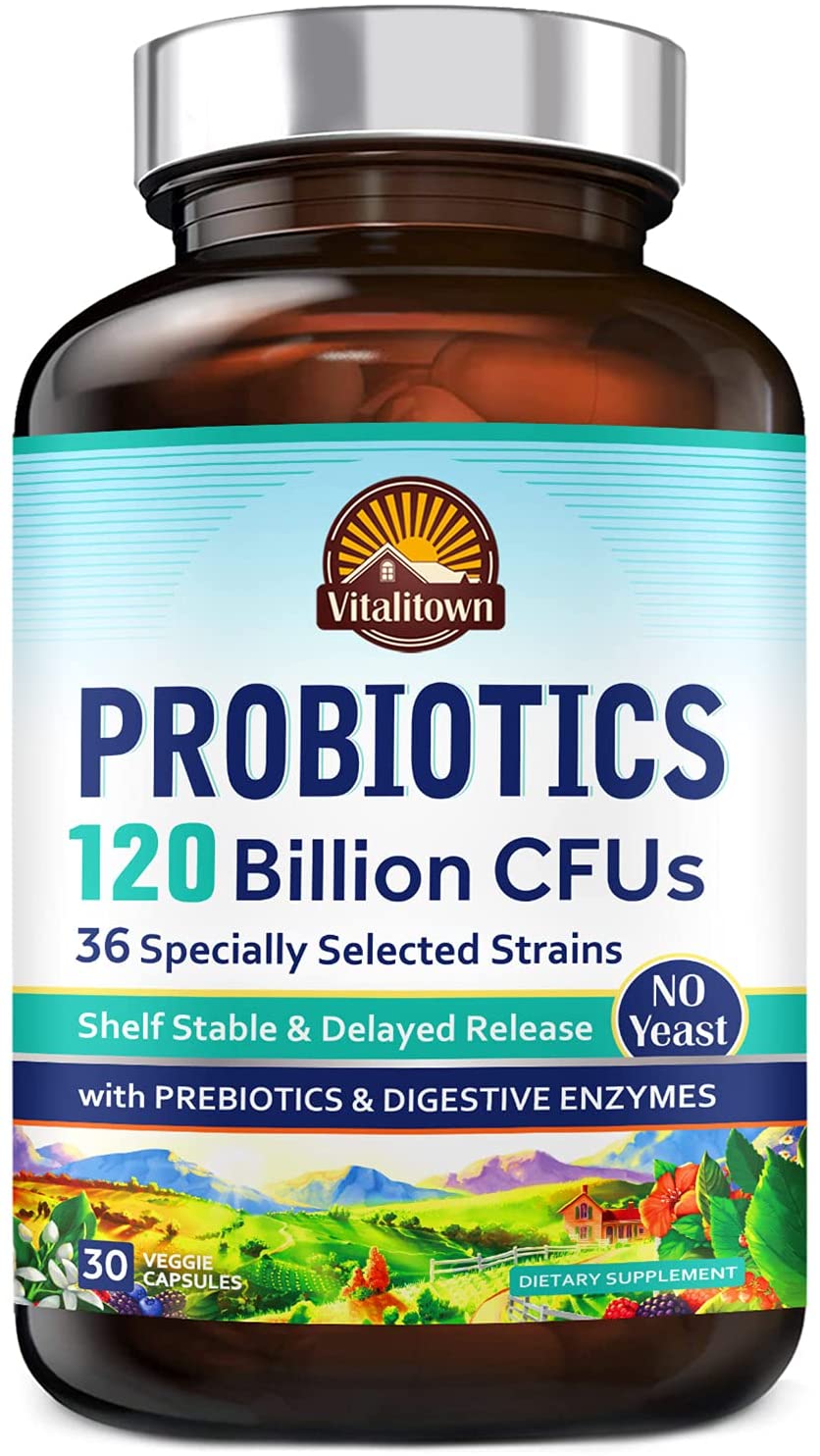 Probióticos 120 Billones Vitalitown Con Prebióticos y Enzimas Digestivas Apoyo Digestivo e Inmunológico 30 Cápsulas 