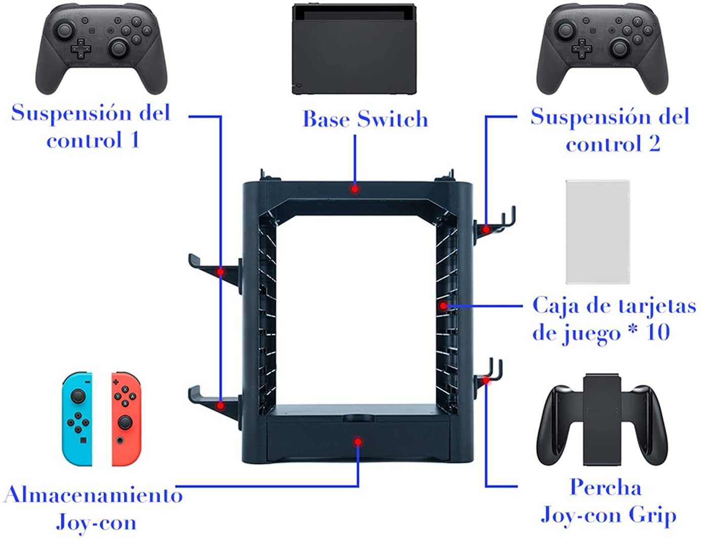 Torre de almacenamiento para Nintendo Switch. Estante apilable para estuches de videjuego y organizador de driver compatible con Nintendo Switch y accesorios