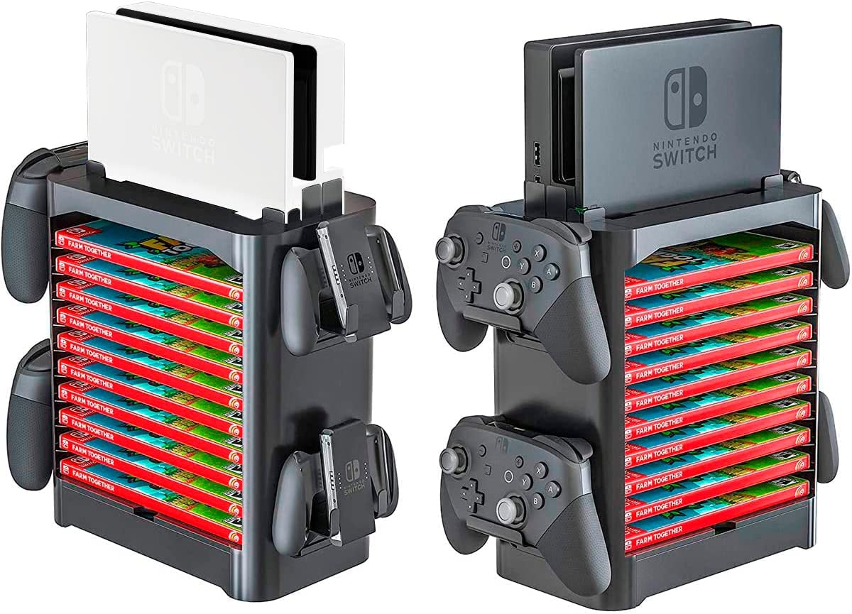 Torre de almacenamiento para Nintendo Switch. Estante apilable para estuches de videjuego y organizador de driver compatible con Nintendo Switch y accesorios