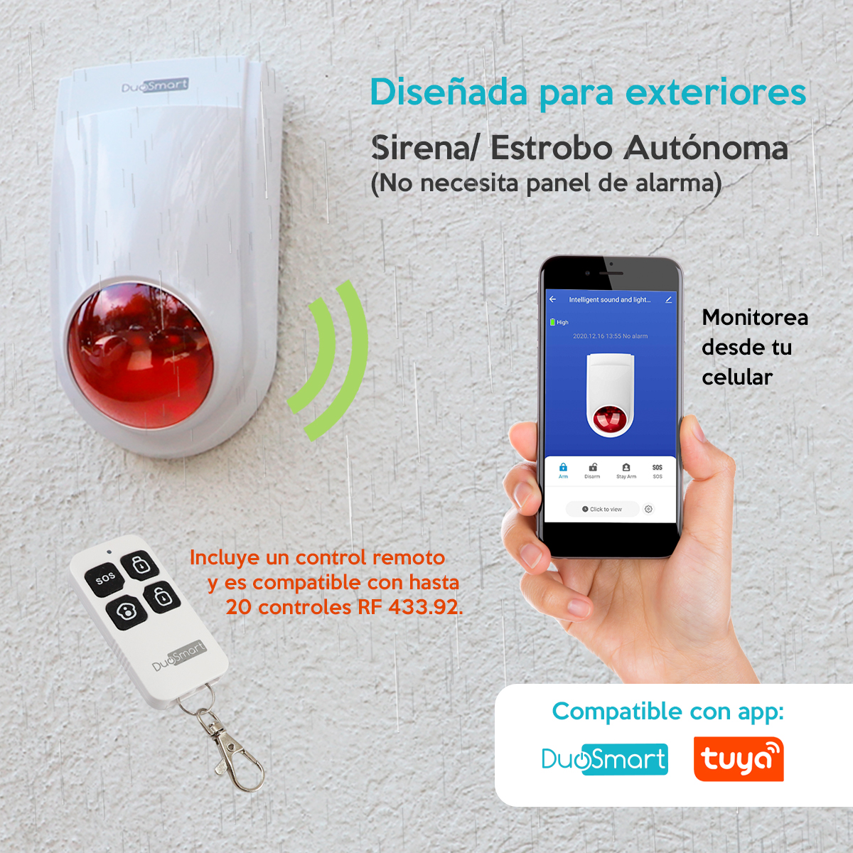 Wi-Fi Sirena, Sirena-Estrobo WiFi Duosmart para aplicaciones de automatización compatible con Amazon Alexa, Google Home