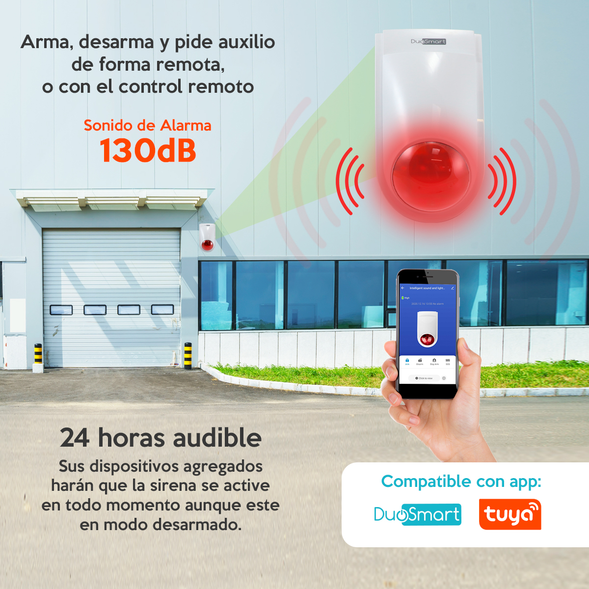 Wi-Fi Sirena, Sirena-Estrobo WiFi Duosmart para aplicaciones de automatización compatible con Amazon Alexa, Google Home