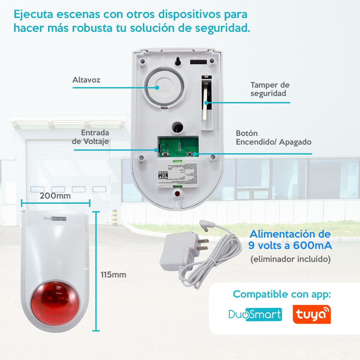 Wi-Fi Sirena, Sirena-Estrobo WiFi Duosmart para aplicaciones de automatización compatible con Amazon Alexa, Google Home