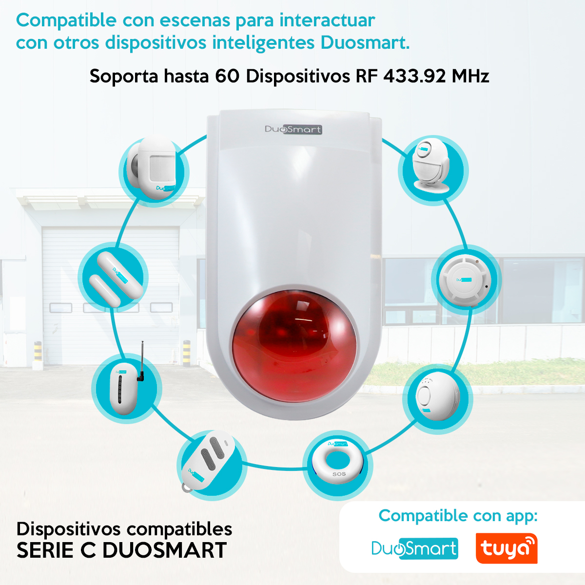 Wi-Fi Sirena, Sirena-Estrobo WiFi Duosmart para aplicaciones de automatización compatible con Amazon Alexa, Google Home