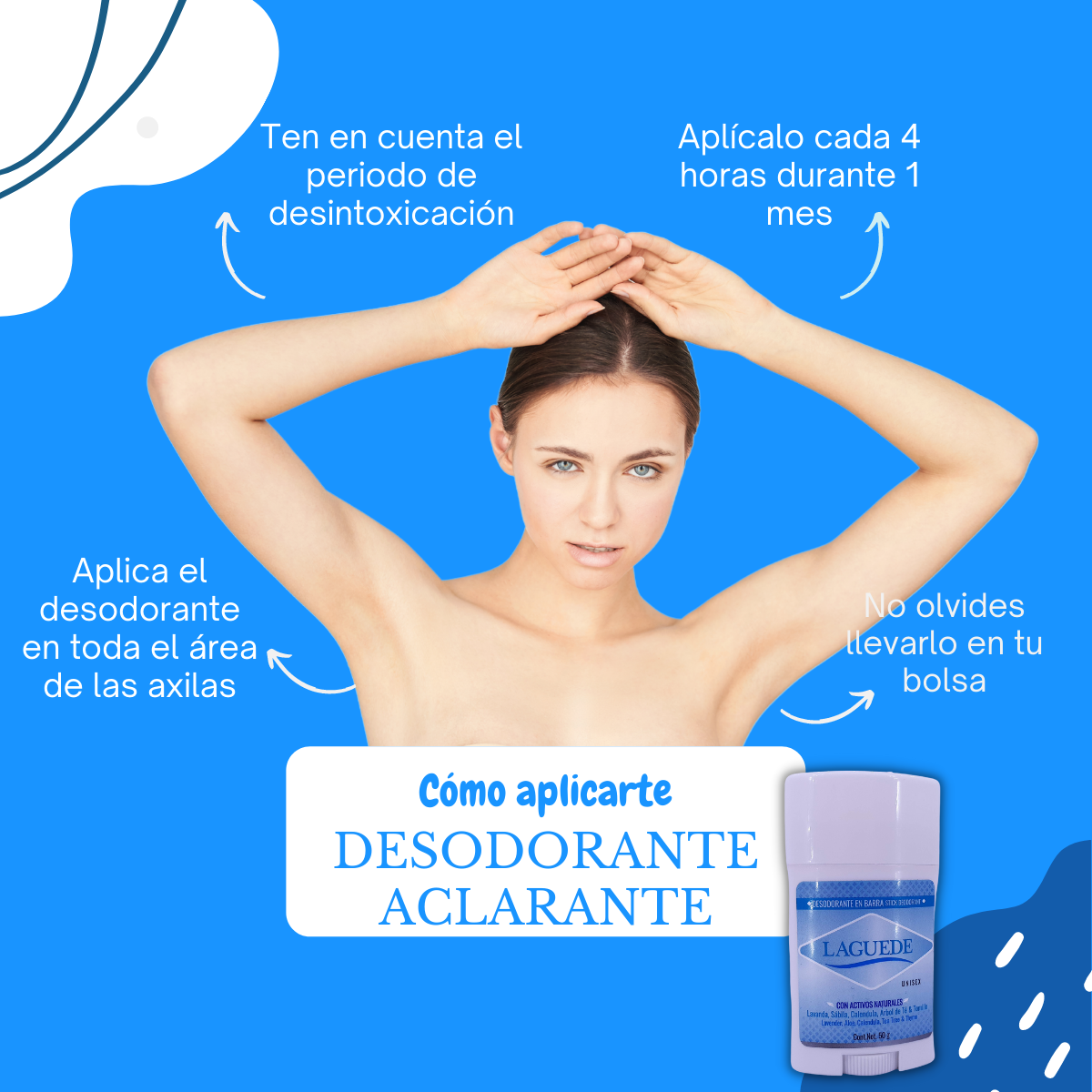 Desodorante Natural Aclarante Despigmentante de Axila libre de Aluminio Gel de Noche Jabon Leche de Burra Laguede