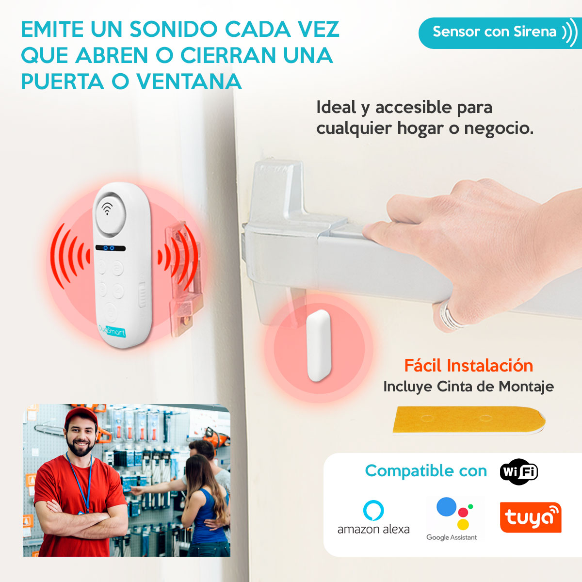 Sensor de puerta,WiFi Timbre Ventana Sensor Smart Home Tuya