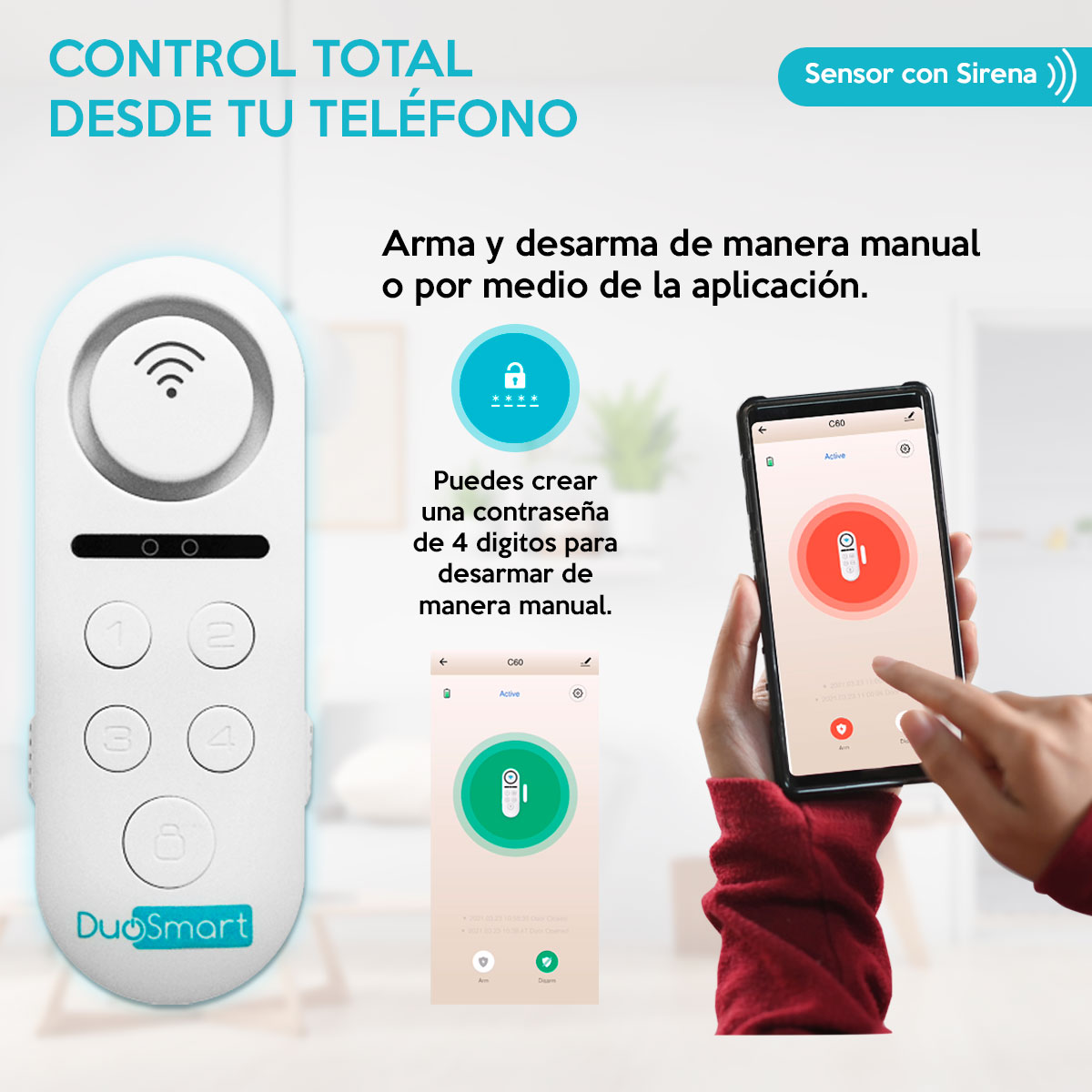 Sensor Wifi Puerta/ventana Con Sirena Alexa/google/tuya C60