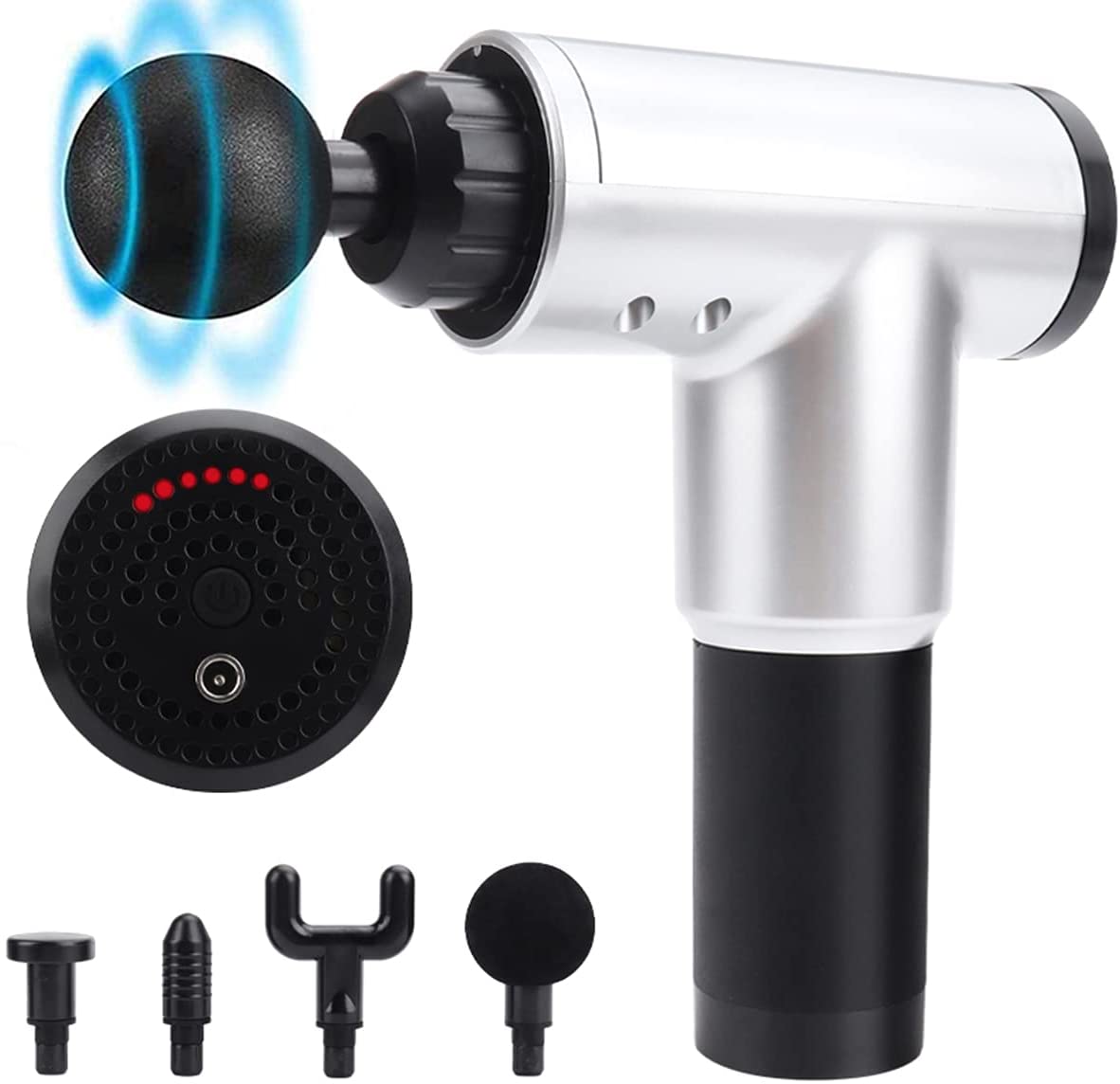 Hand-Held Masajeador muscular eléctrico de percusión led masajeador para espalda cuello hombro alivio del dolor de tejido profundo, máquina de masaje de percusión automática de 6 velocidades, súper silencioso.