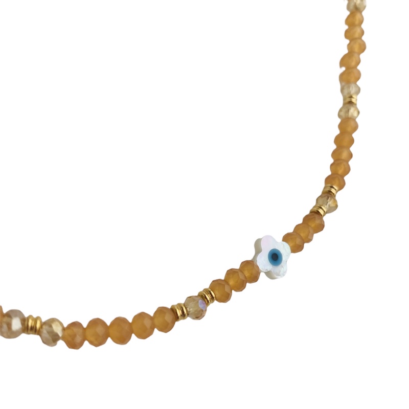 Gargantilla con Cristal Beige y Ojo Protector- Baño de Oro 18K- Gargantilla- Choker 