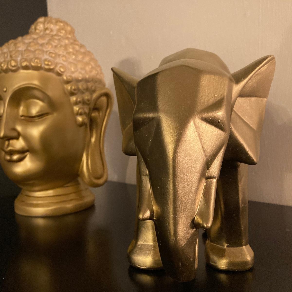 Elefante Decorativo Figura Geometrica Yeso Hogar Decoracion Gold Dorado