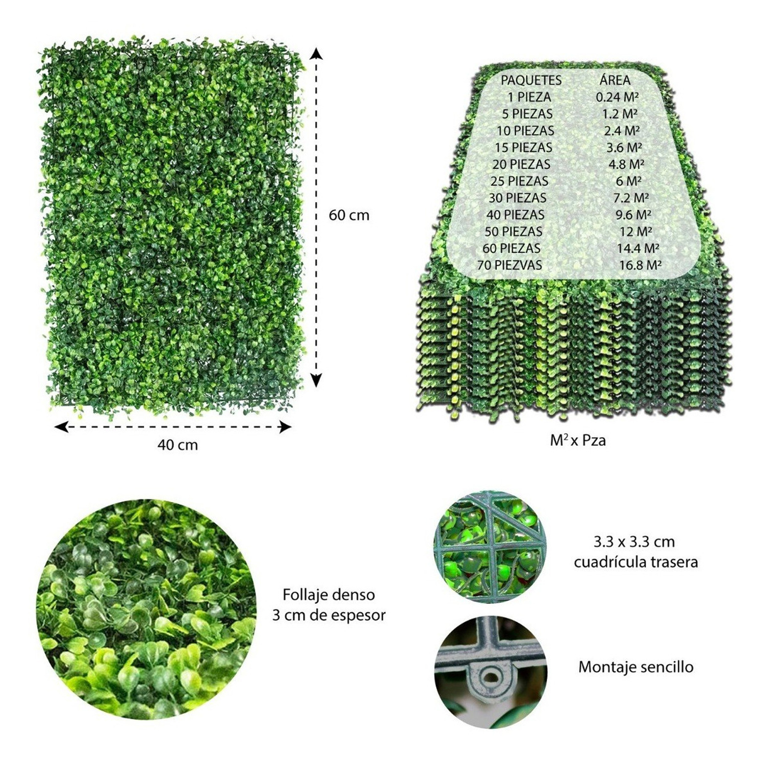 Follaje Artificial Kit 10 Piezas Muro Verdel Pasto Pared Jardin Venrtical Jardimex