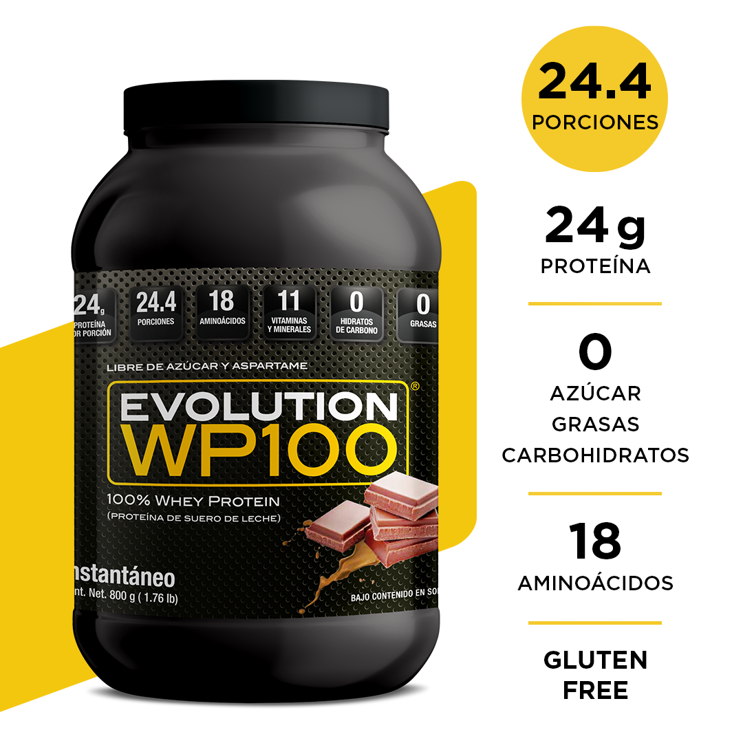 EVOLUTION. Proteína de Suero de Leche, WP100, Whey Protein, 800 Gramos (Sabor Chocolate)