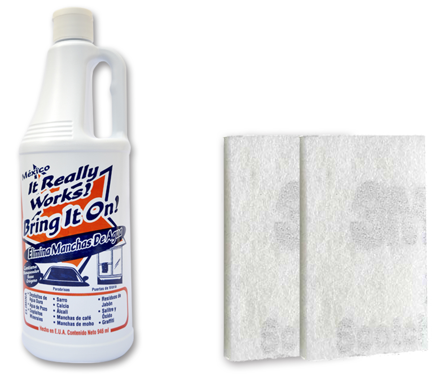 BRING IT ON CLEANER - Quita Gotas, Limpia Vidrio Cromo Azulejo Aluminio Acero Sarro Óxido y más 946ml (1.2 kg)