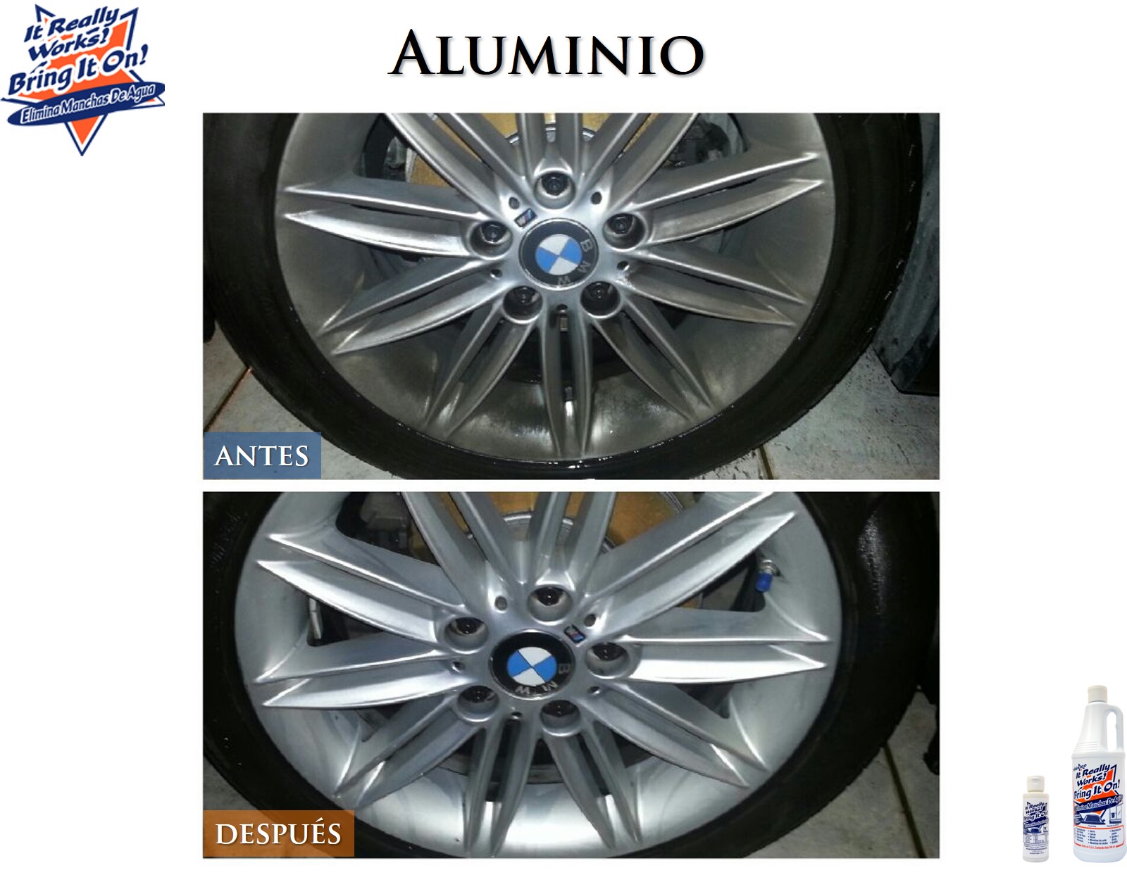 BRING IT ON CLEANER - Quita Gotas, Limpia Vidrio Cromo Azulejo Aluminio Acero Sarro Óxido y más 946ml (1.2 kg)