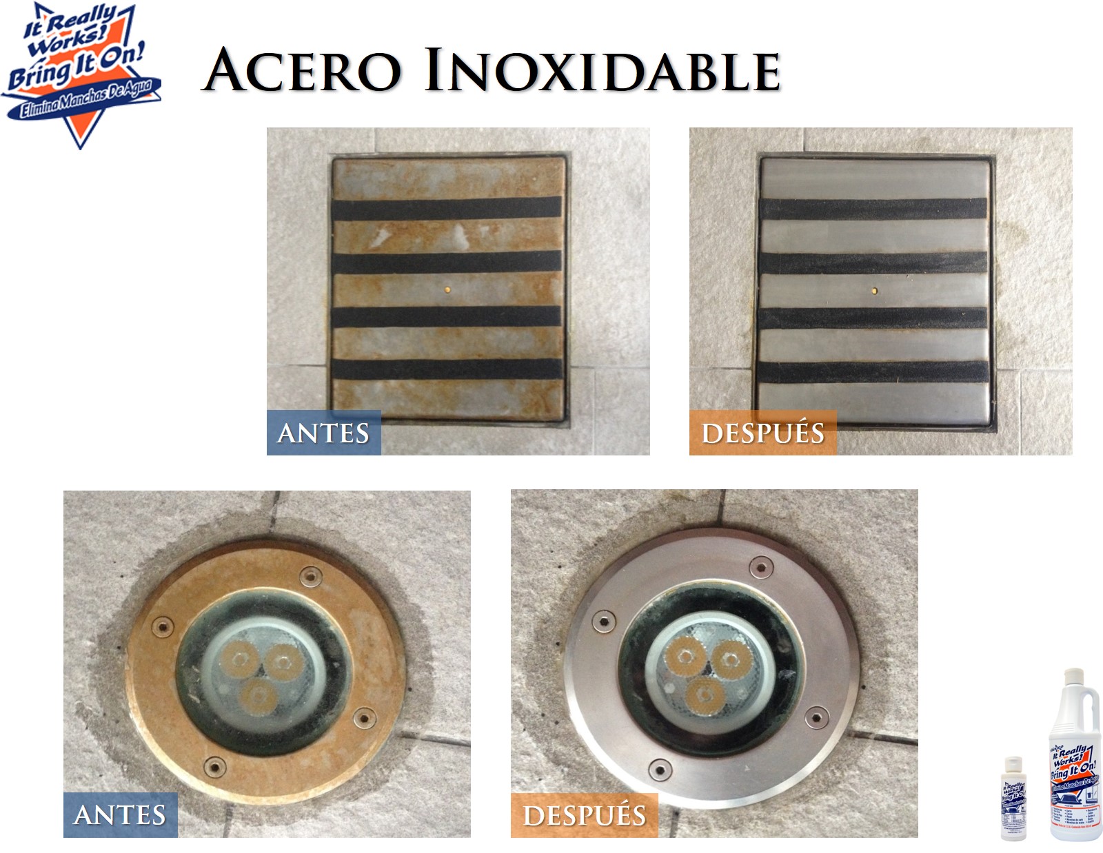 BRING IT ON CLEANER - Quita Gotas, Limpia Vidrio Cromo Azulejo Aluminio Acero Sarro Óxido y más 946ml (1.2 kg)