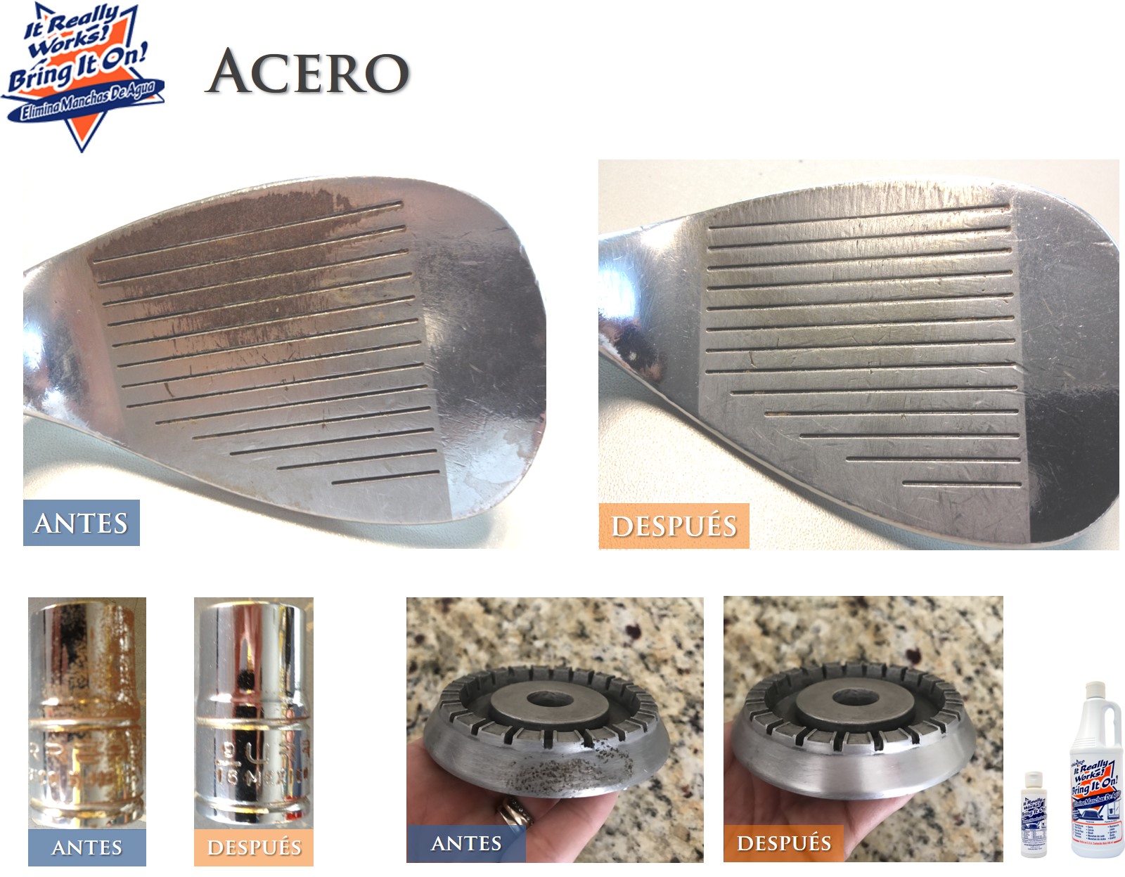 BRING IT ON CLEANER - Quita Gotas, Limpia Vidrio Cromo Azulejo Aluminio Acero Sarro Óxido y más 946ml (1.2 kg)