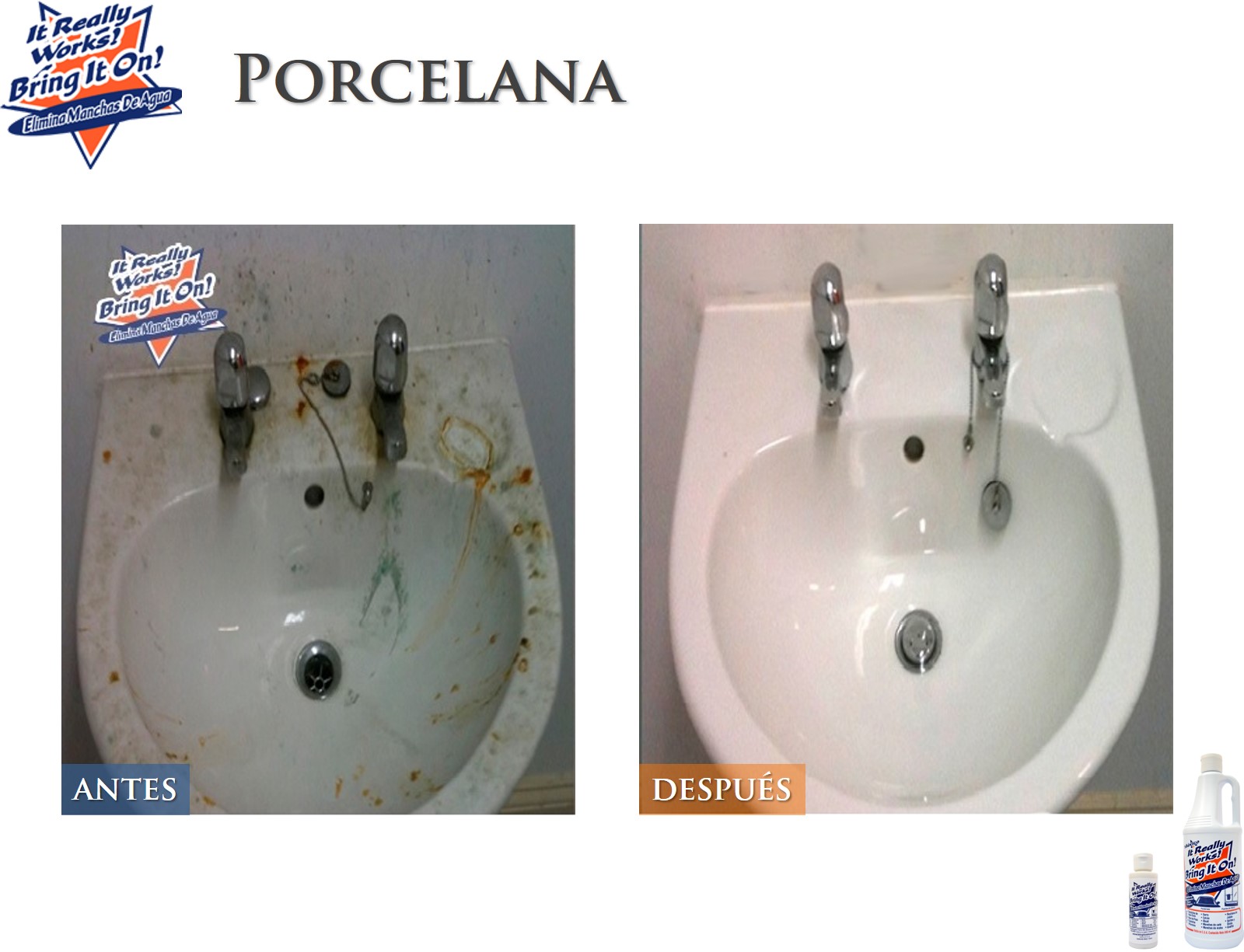 BRING IT ON CLEANER - Quita Gotas, Limpia Vidrio Cromo Azulejo Aluminio Acero Sarro Óxido y más 946ml (1.2 kg)