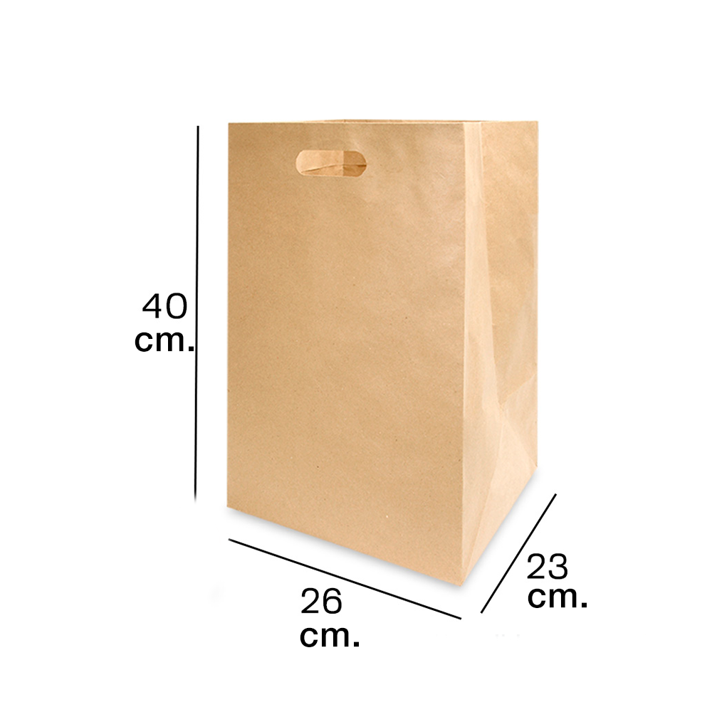 Bolsa de papel kraft Delivery grande troquelada 26 x 40 x 23 con 240 piezas