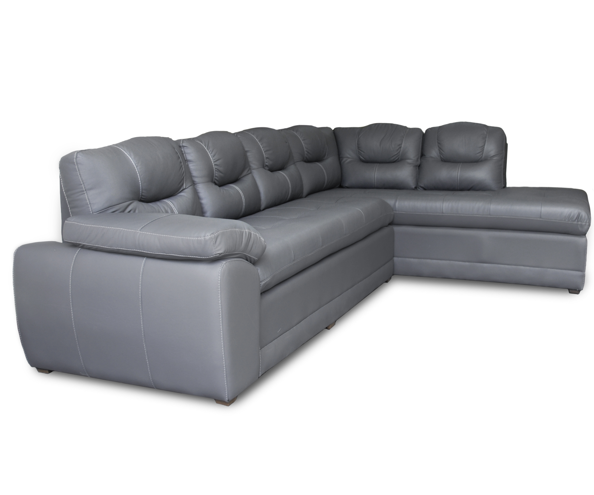 Sala de Piel Genuina Esquinera Derecha Sofa y Cheise Verona Color Gris Oxford - ConfortoPiel