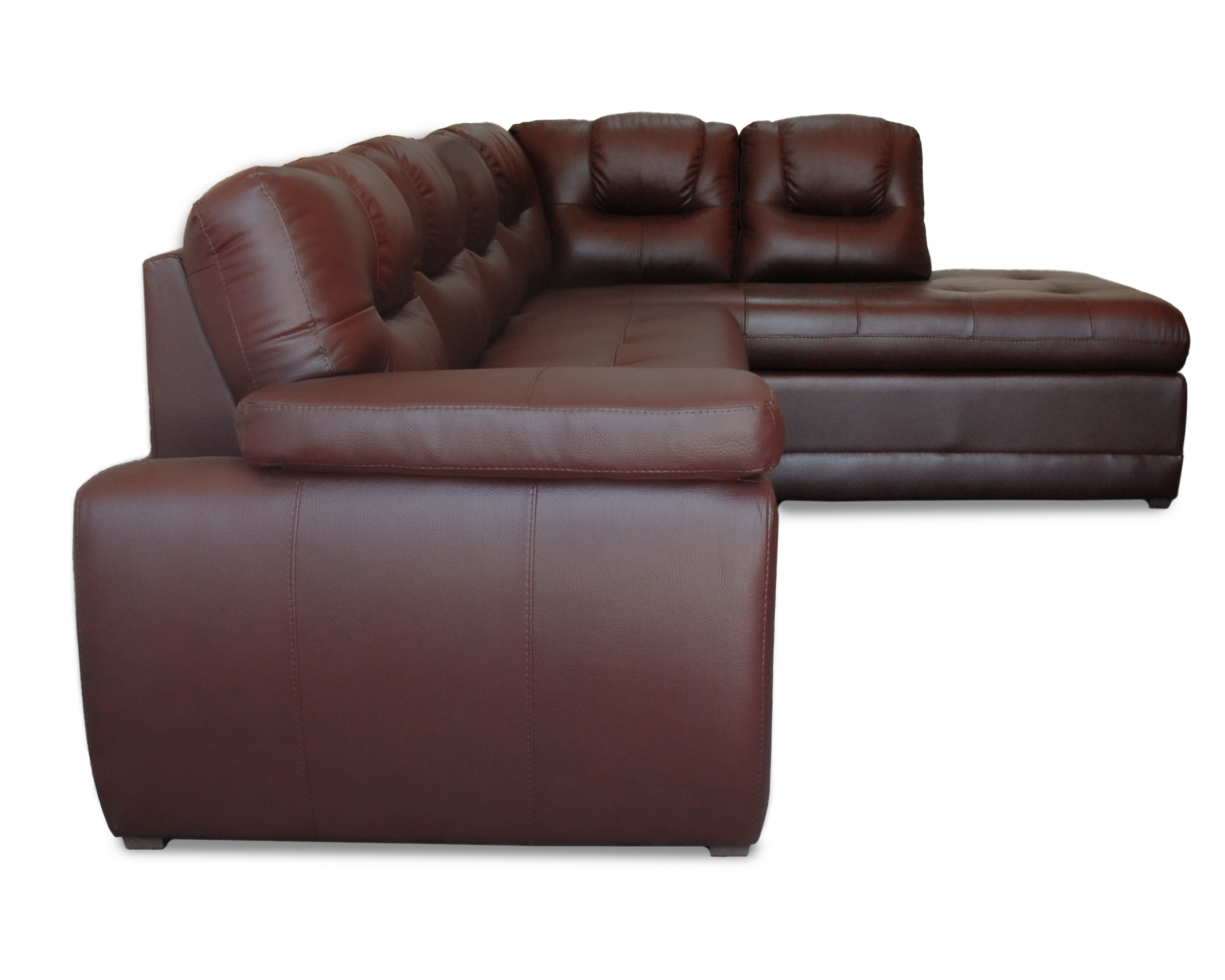 Sala de Piel Genuina Esquinera Derecha Sofa y Cheise Verona Color Tabaco - ConfortoPiel