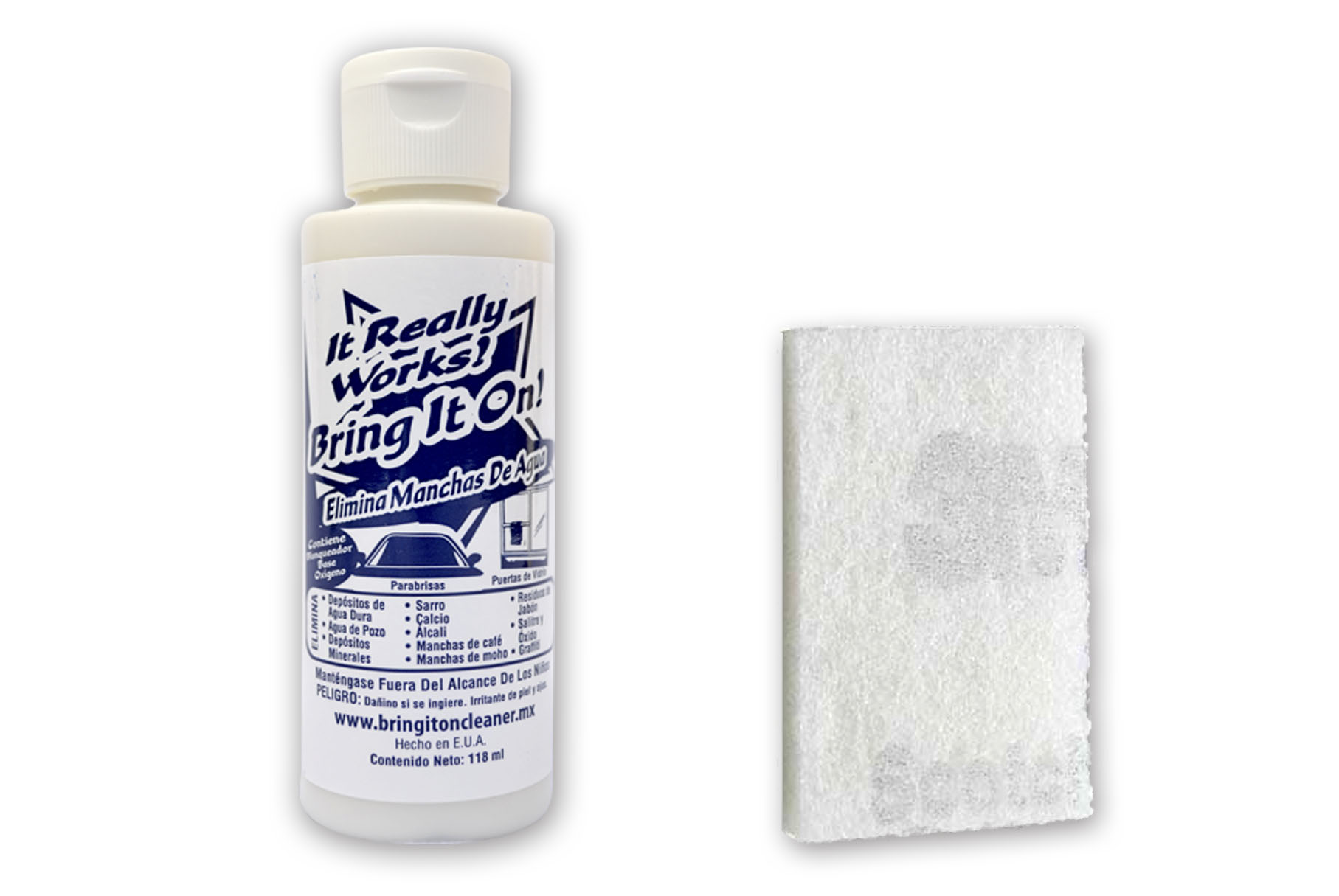BRING IT ON CLEANER - Quita Gotas Limpia Vidrio Cromo Azulejo Aluminio Acero Sarro Óxido y Más 118ml (180 grs)