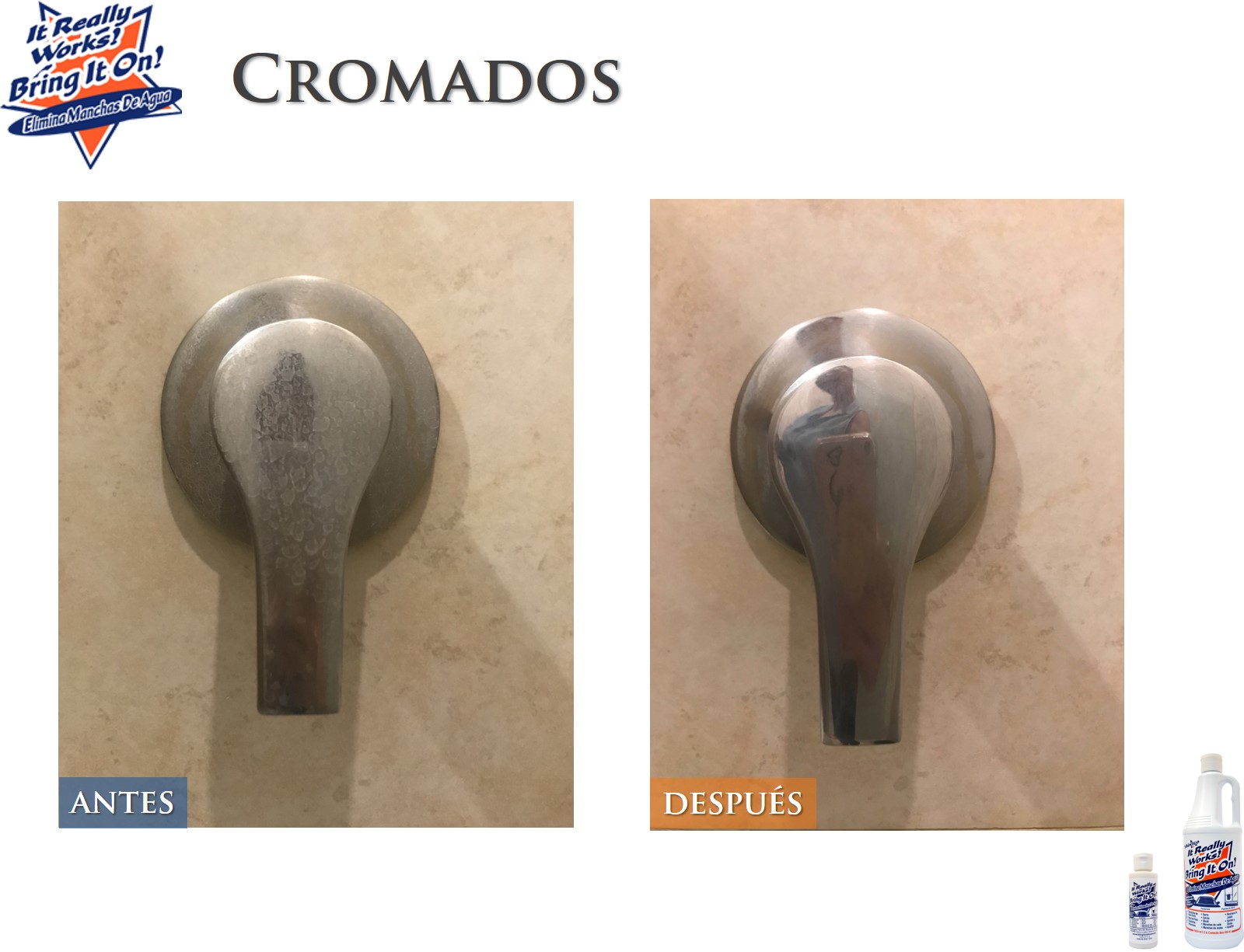 BRING IT ON CLEANER - Quita Gotas Limpia Vidrio Cromo Azulejo Aluminio Acero Sarro Óxido y Más 118ml (180 grs)