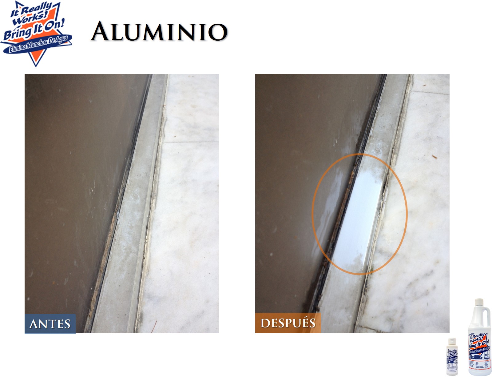 BRING IT ON CLEANER - Quita Gotas Limpia Vidrio Cromo Azulejo Aluminio Acero Sarro Óxido y Más 118ml (180 grs)