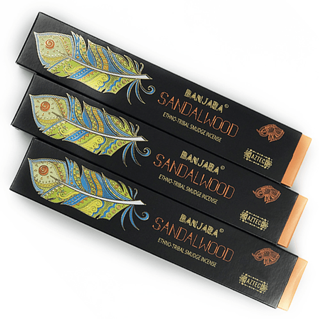 Incienso banjara sandalwood, 3 cajitas c/12 pzas c/u