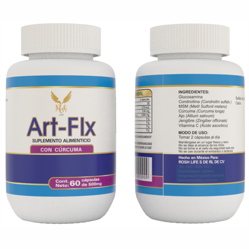 Art-Flx articulaciones, con Cúrcuma, Ajo,Jengibre,Calcio, Frasco de 60 capsulas