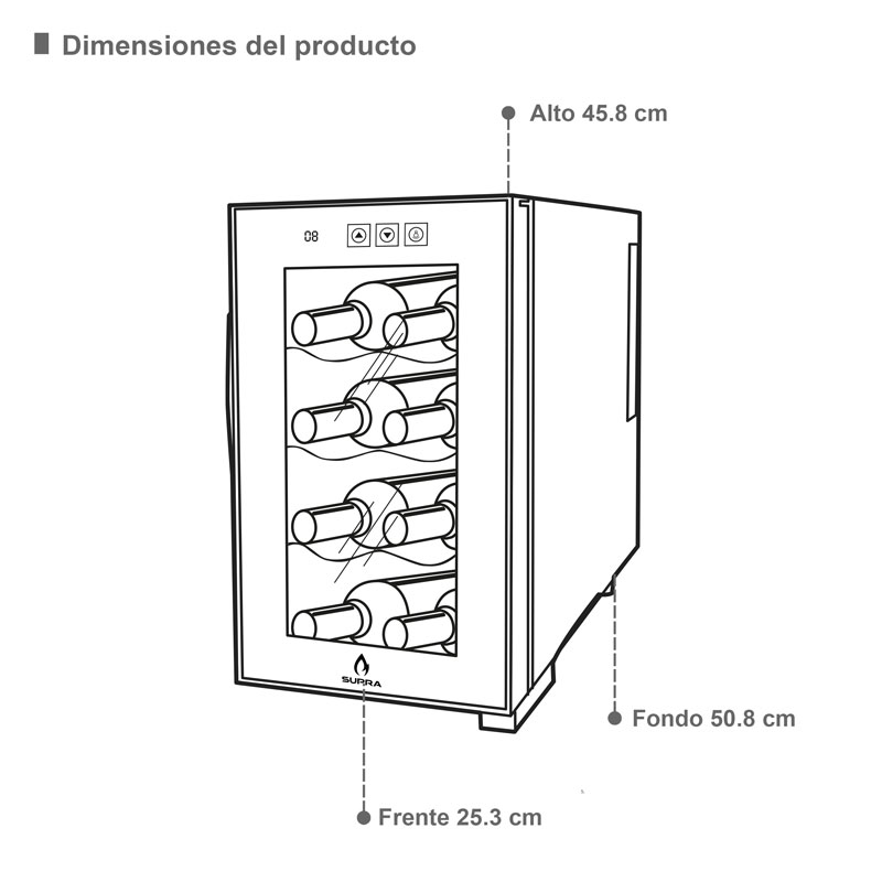 Enfriador de vinos SUPRA CAVA8-B para 8 botellas con temperatura ajustable