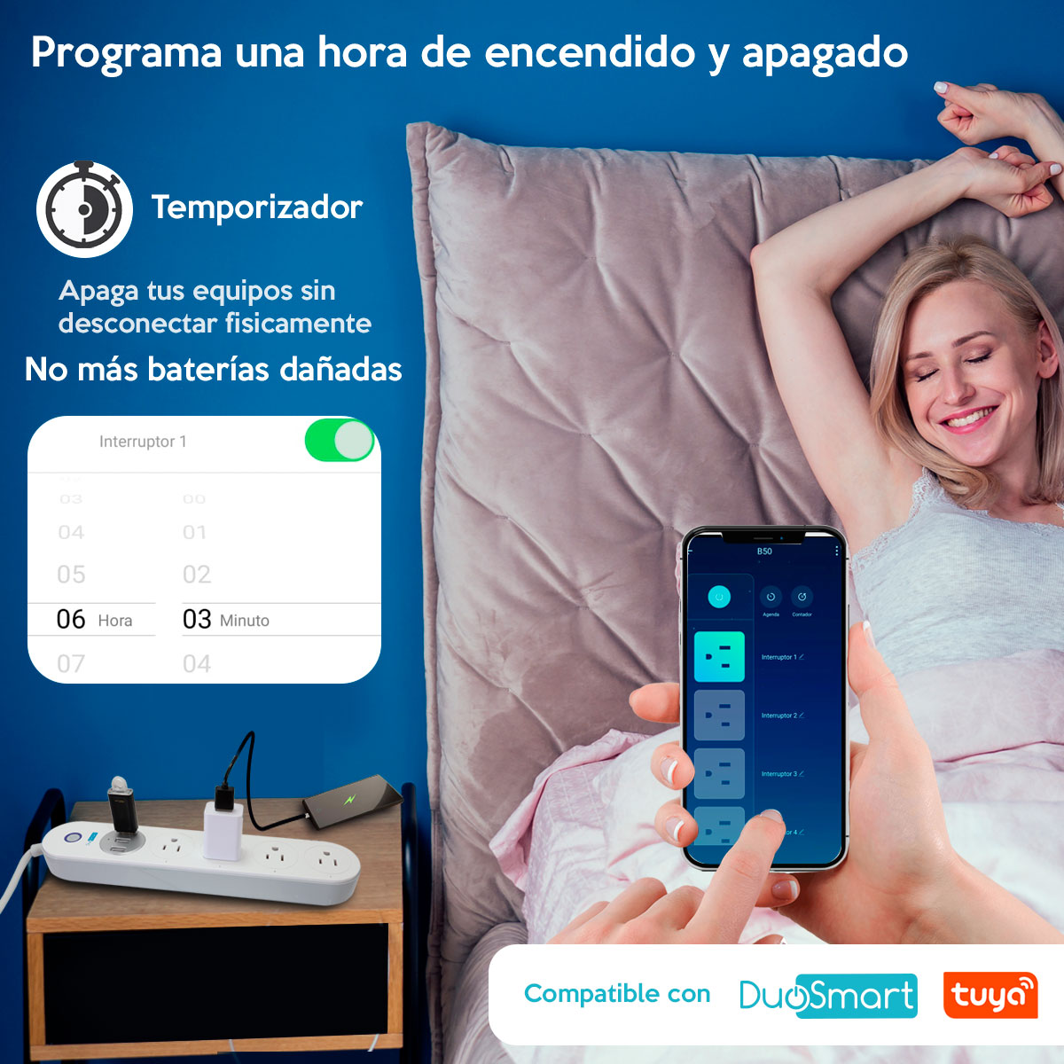 Barra Multicontacto Wifi 4 Contactos/3 Usb Temporizador Manejo desde la Palma de tu Mano B50 Duosmart