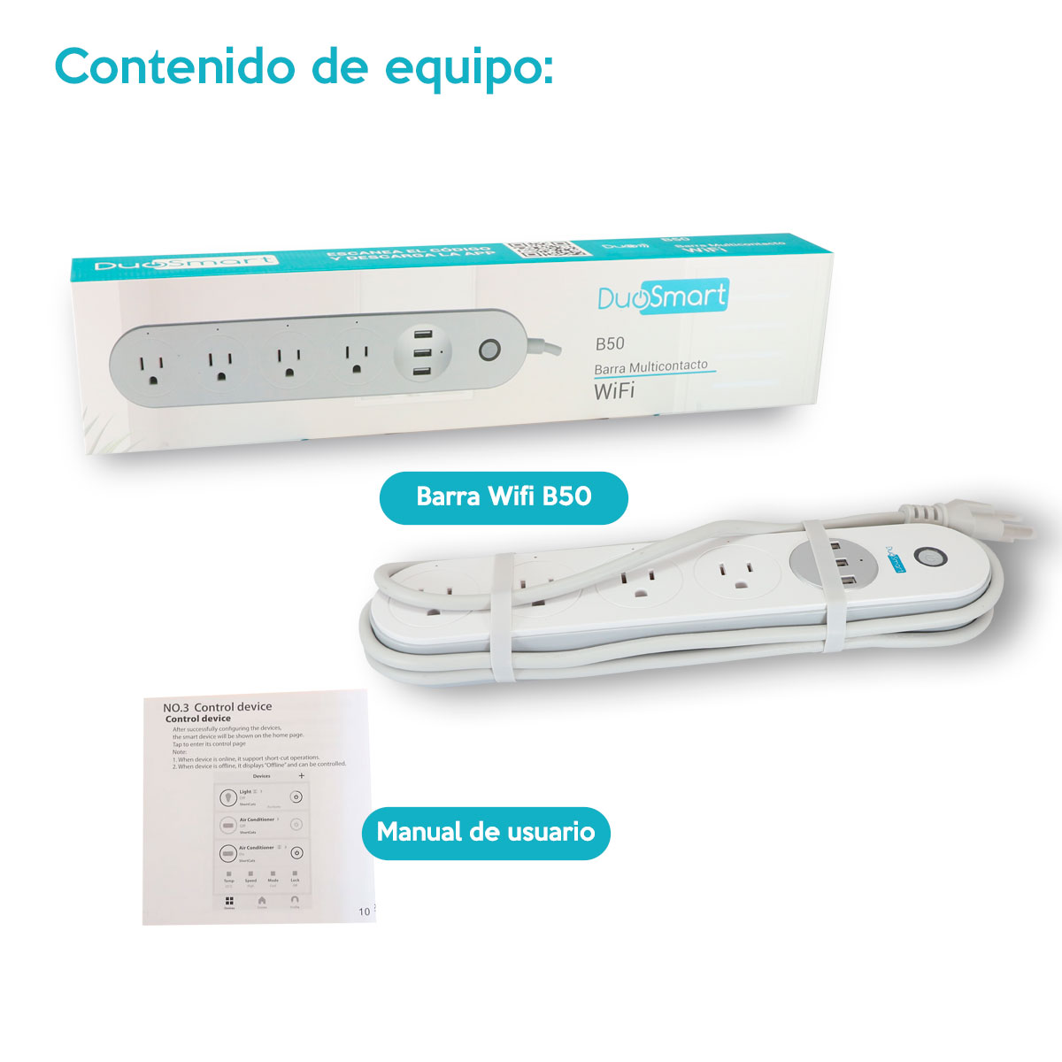Barra Multicontacto Wifi 4 Contactos/3 Usb Temporizador Manejo desde la Palma de tu Mano B50 Duosmart