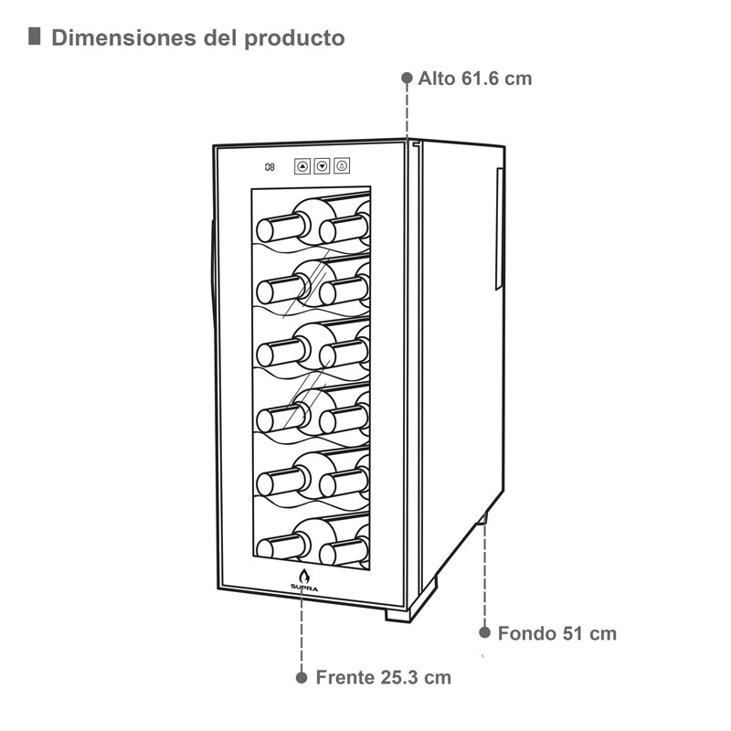 Enfriador de vinos SUPRA CAVA12-B para 12 botellas con temperatura ajustable